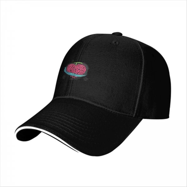 Black baseball cap with pink brain and blue ring graphic