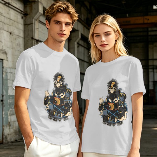 Olive Graphic T-Shirt With The Cult Of Pizza Cat Occult Artwork
