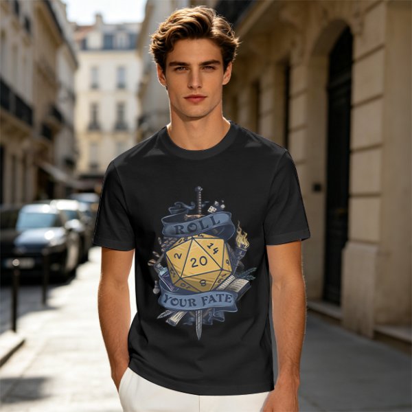 Roll Your Fate D20 Dice Graphic T-Shirt For Tabletop RPG Fans