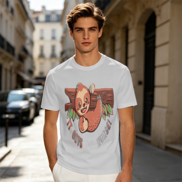 Olive T-Shirt with Cute Sloth 'It Gets Better' Graphic Print