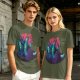 Olive T-Shirt With Vibrant Fantasy Creature Graphic Print