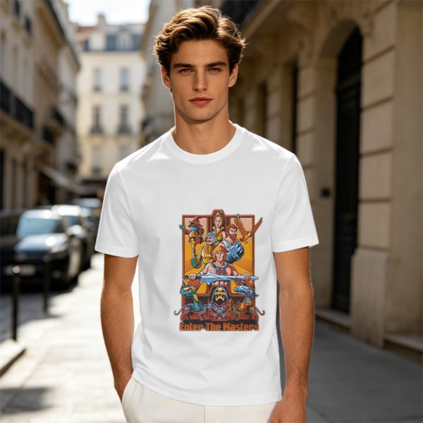 Olive green t-shirt with Masters of the Universe graphic print