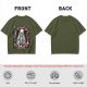 Olive T-Shirt with UFO Abducting Cat Over Burning City