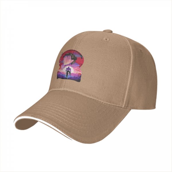 Black Baseball Cap With Anime Sunset Silhouette Graphic