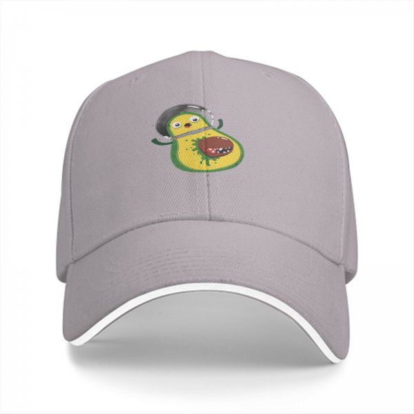 Black baseball cap with cartoon astronaut avocado print