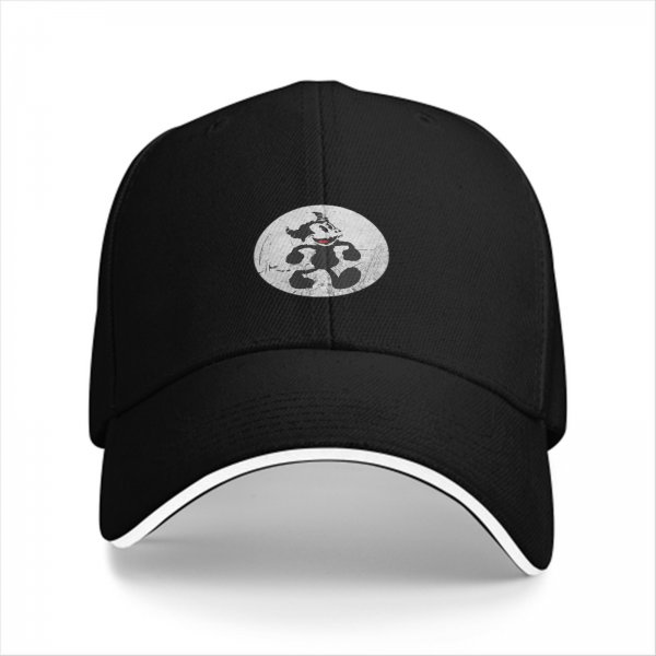 Black baseball cap with vintage cartoon character graphic