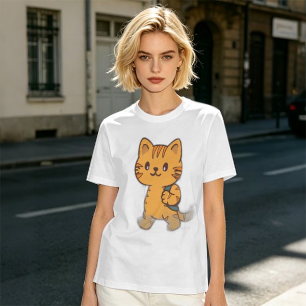 Olive T-Shirt With Cute Orange Tabby Cat Graphic