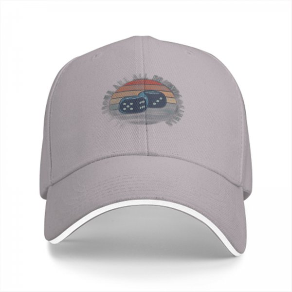 Black baseball cap with retro sunset and dice graphic