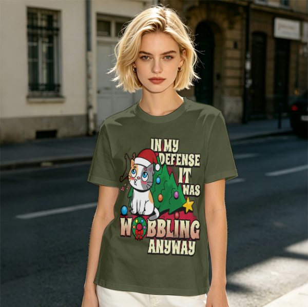 In My Defense It Was Wobbling Anyway Christmas Cat T-Shirt