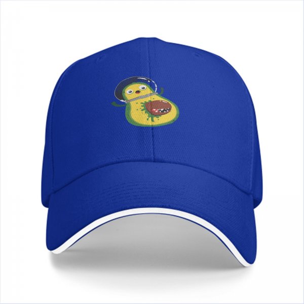 Black baseball cap with cartoon astronaut avocado print