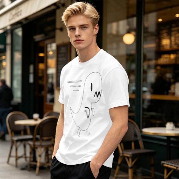 Olive T-Shirt With Cute Running Ghost Dinosaur Graphic Print