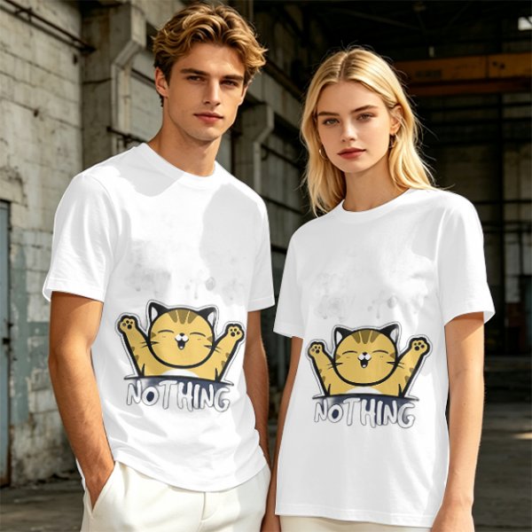 Olive T-Shirt with Happy Raised Paw Cat and 'NOTHING' Print