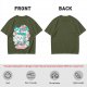 Olive t-shirt with a cartoon apple juice box skeleton graphic