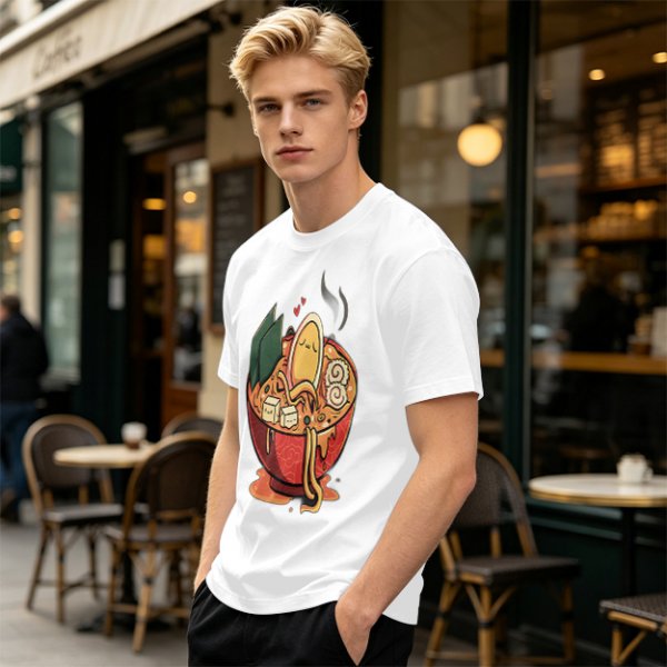 Olive T-Shirt With Cute Ramen Bowl Graphic Print