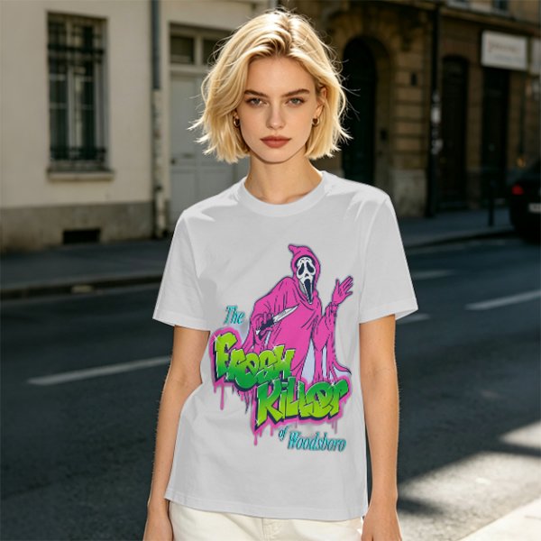 Olive T-Shirt with Neon Pink Ghostface 'The Fresh Killer' Print