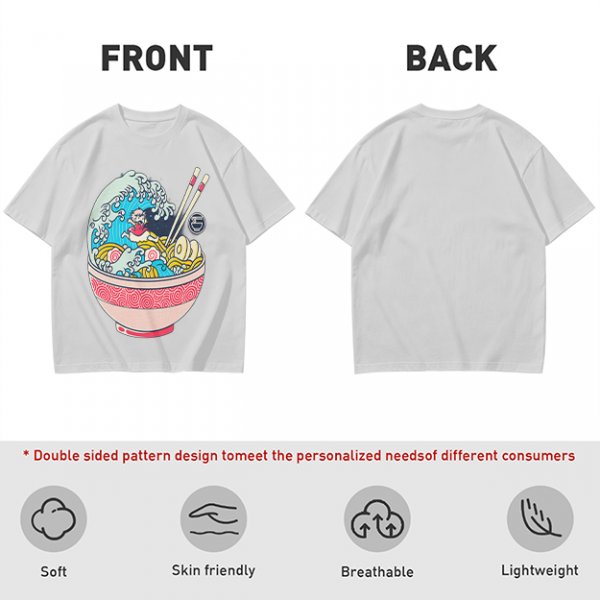 Olive T-shirt with Great Wave Ramen Bowl Graphic Design