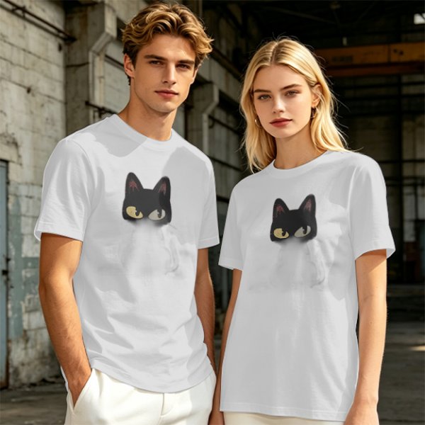 Olive Green T-Shirt With Black Cat Head Graphic Print