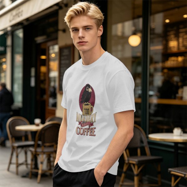 Olive Graphic T-Shirt With Crow Coffee Mug 'Too Murdery Coffee' Print