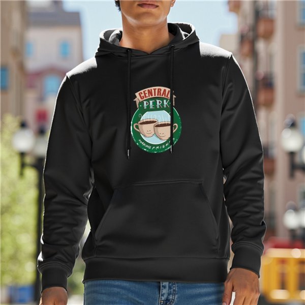 Black Central Perk Hoodie with Coffee Cup Graphic