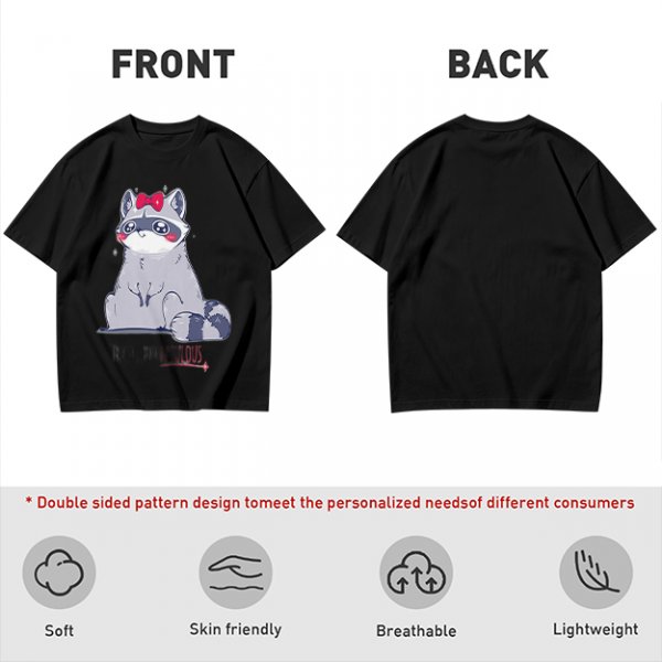 Olive T-shirt with Cute Raccoon Wearing Red Bow Graphic