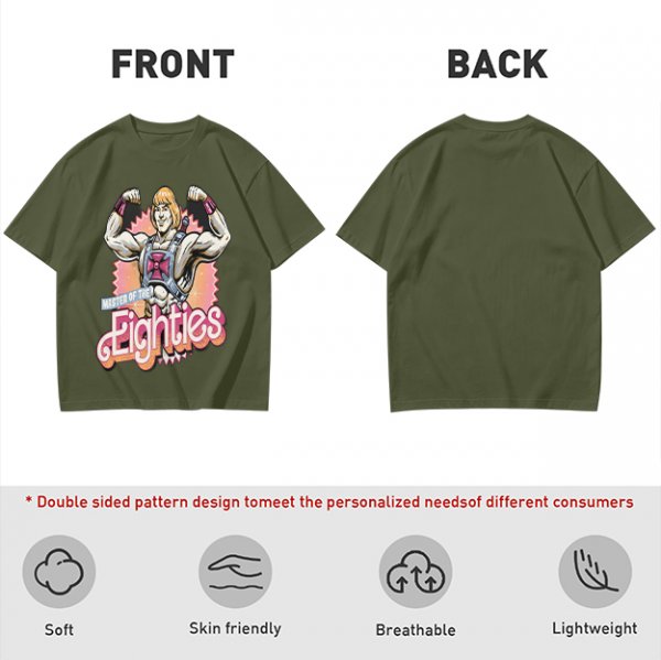 Olive T-Shirt Featuring He-Man Master of the Eighties Graphic