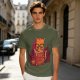 Olive T-Shirt With Nerdy Ginger Cat Reading Book Print