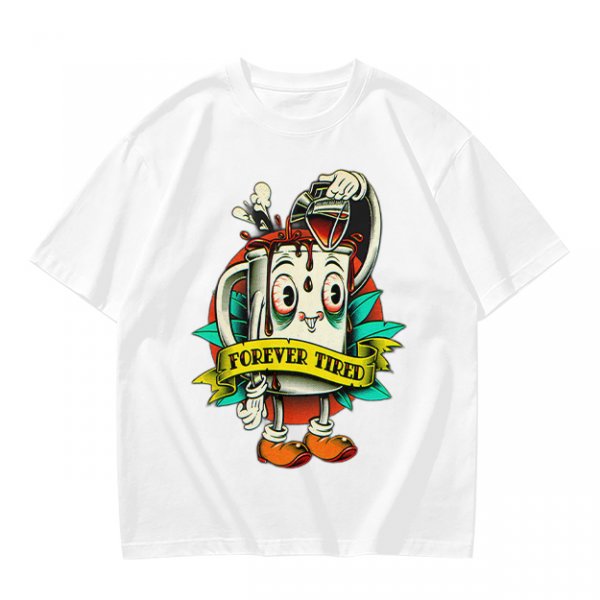 Forever Tired Coffee Mug Cartoon Character T-Shirt Design