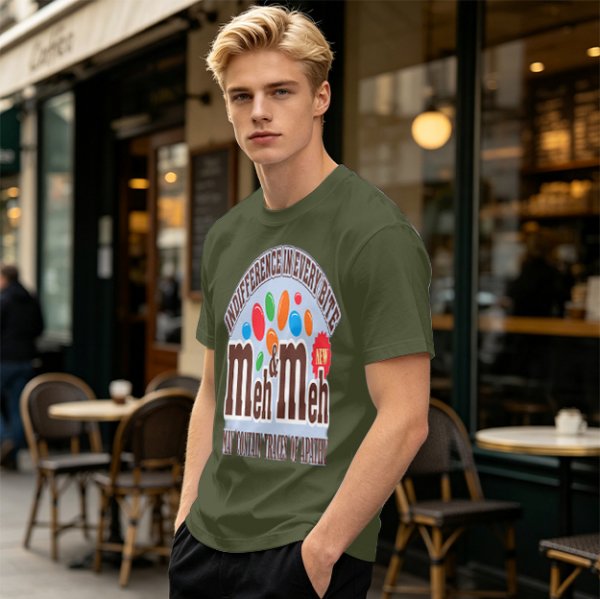 Meh and Meh novelty graphic t-shirt with indifference themed print