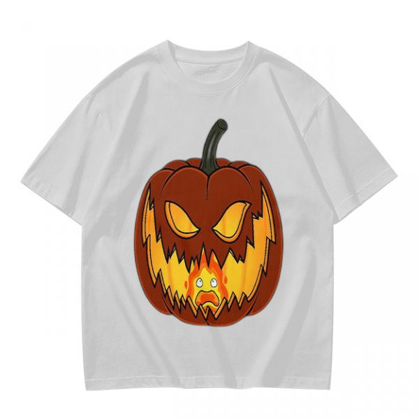 Olive Green T-Shirt With Scary Jack O' Lantern Pumpkin Print