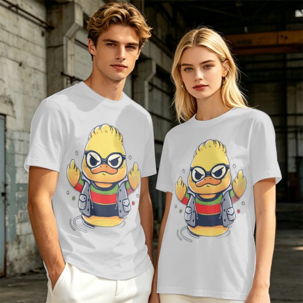 Olive T-shirt with Cool Stylized Duck Graphic Print
