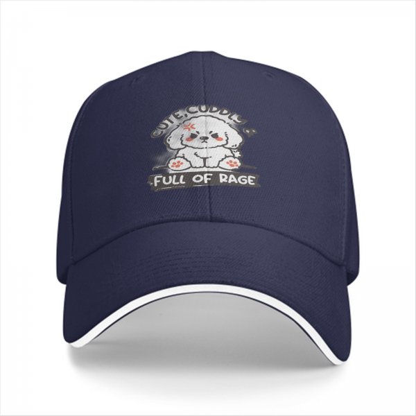 Black Baseball Cap With Cute Angry Dog 'Cute Cuddly Full Of Rage' Print