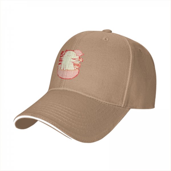 Black Baseball Cap With Cute Dinosaur In Ramen Bowl Graphic