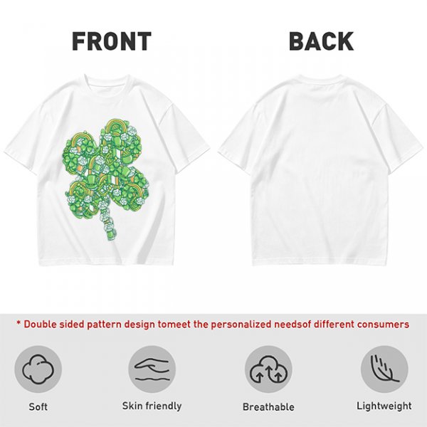 Olive Green T-Shirt With St. Patrick's Day Four-Leaf Clover Art