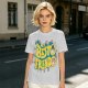 Olive graphic t-shirt with 'MY BESTO FRIENDO' anime character print