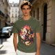 Olive T-Shirt with Halloween Axolotl Candy Corn Art