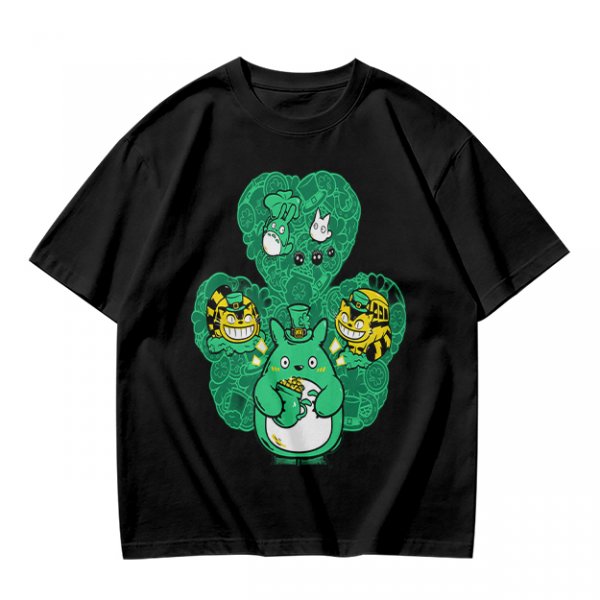 Olive Green T-Shirt With Studio Ghibli Clover Graphic Print