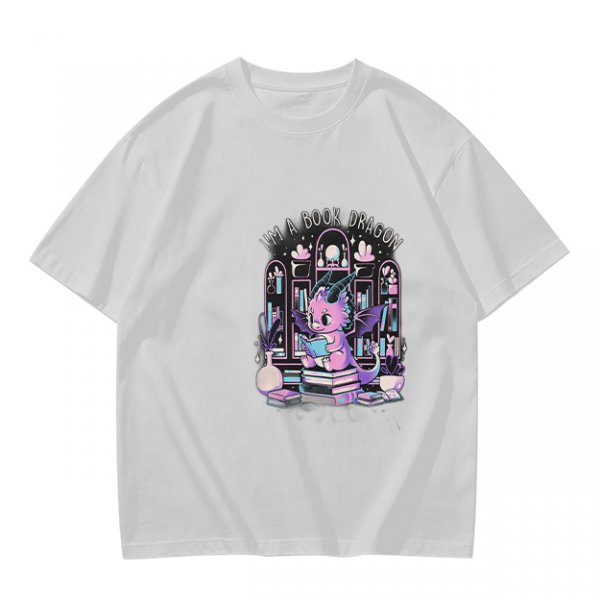 Olive t-shirt with cute book dragon reading design