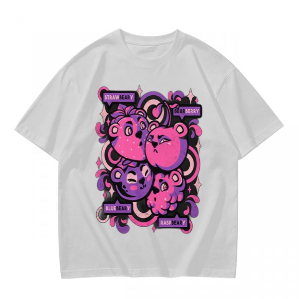 Olive T-shirt with playful bear-fruit graphic print
