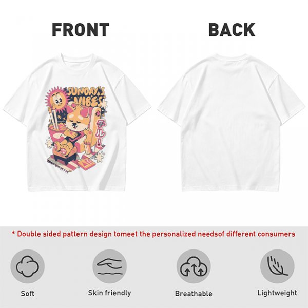 Olive t-shirt with Sunday's Vibes Shiba Inu relaxing graphic