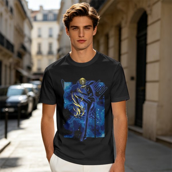 Olive T-Shirt with Cosmic Anime Character Graphic Print