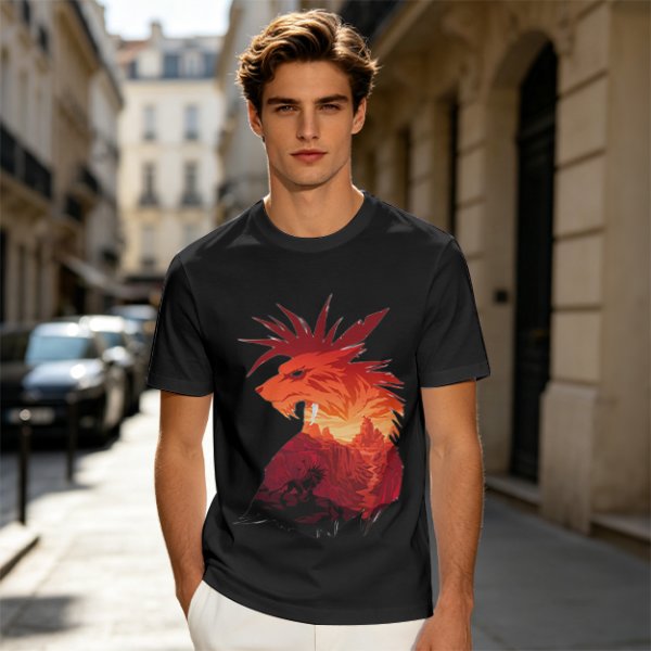Olive T-Shirt With Fiery Lion Creature Graphic Print