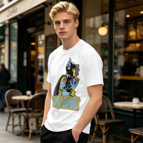 Olive T-shirt with Evil Girl Graphic Print