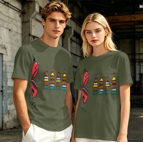 Olive T-Shirt With Cartoon Grill And Skewers Print