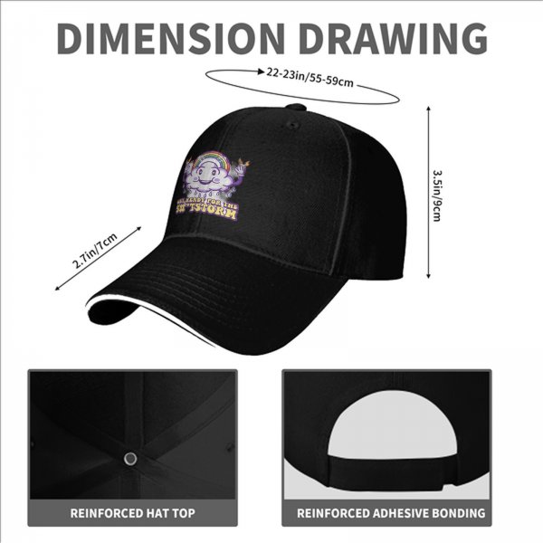 Black baseball cap with funny cloud rainbow storm graphic