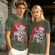 Olive T-shirt with Luffy Gear 5 Sun God Nika Anime Print
