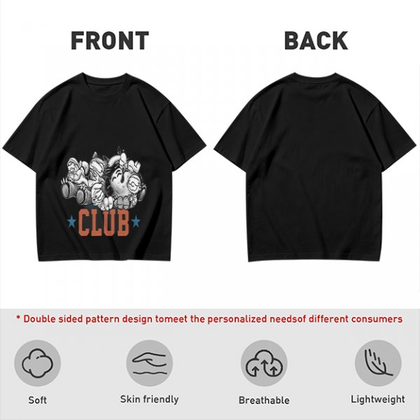 Olive T-Shirt With Cartoon Characters And 'CLUB' Graphic Print