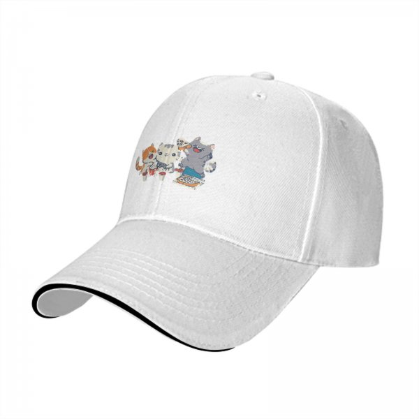 Black Baseball Cap With Cute Cats Eating Pizza Design