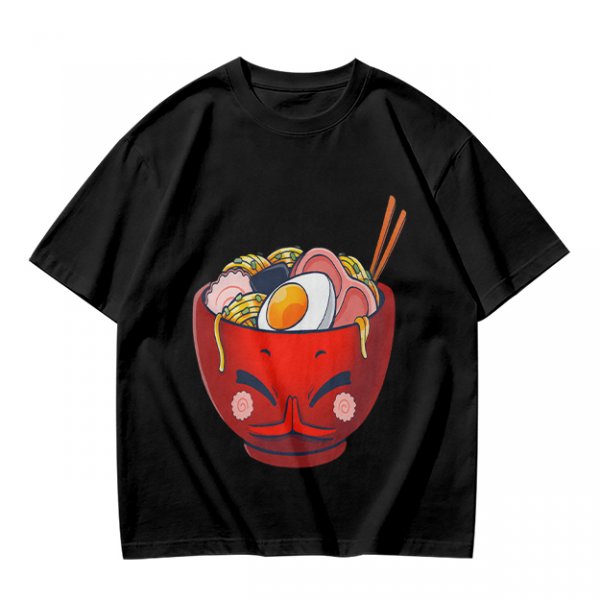 Olive T-Shirt With Cute Cartoon Ramen Bowl Graphic