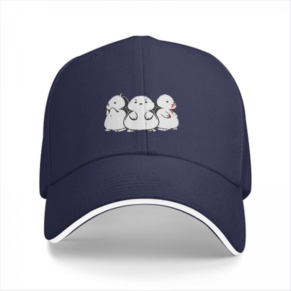 Black baseball cap with three stylized hamster graphic print