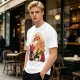Olive anime graphic t-shirt with straw hat and sunflowers